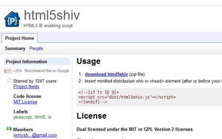 html5 Shiv de google